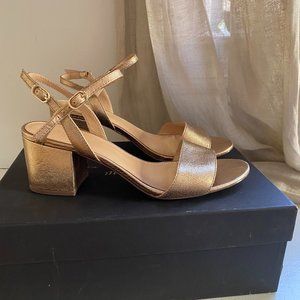 JCrew Wide Strap Block Heel Sandal in Metallic